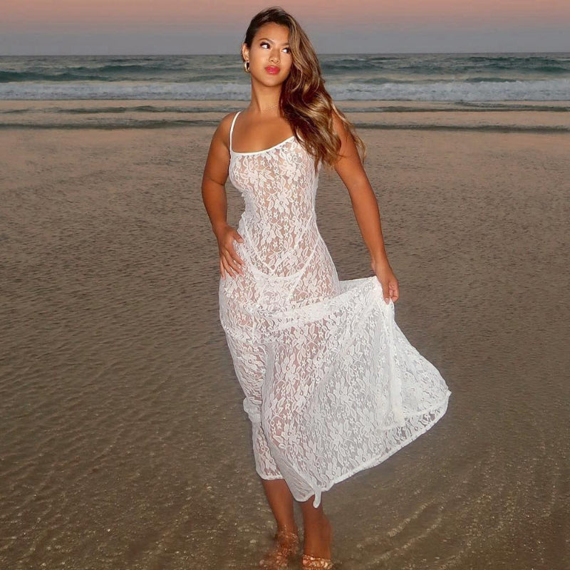 Lace See Through Midi Dress