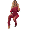 Off-The-Shoulder Lotus Leaf Burnt Jumpsuit - runwayfashionista.com