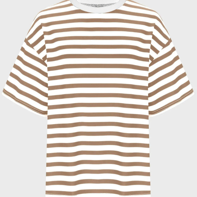 Casual Striped Quarter Sleeve T - Shirt - runwayfashionista.com