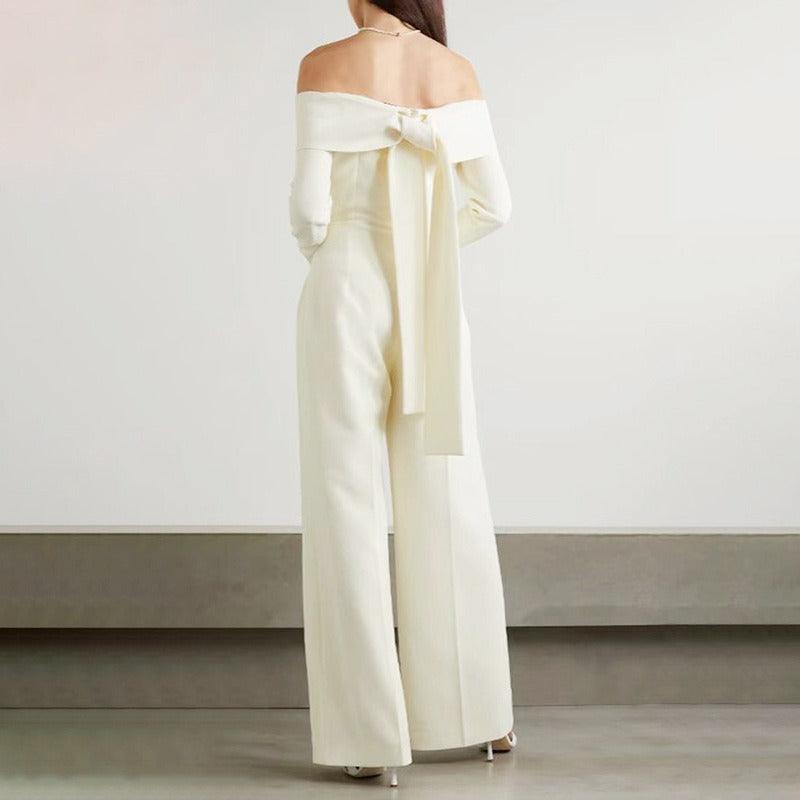 New Goddess Fan One Line Neck Jumpsuit - runwayfashionista.com