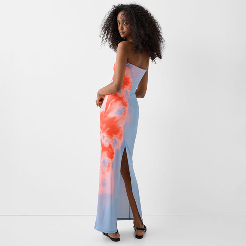 Bold & Chic: Strapless Floral Slip Midi Dress
