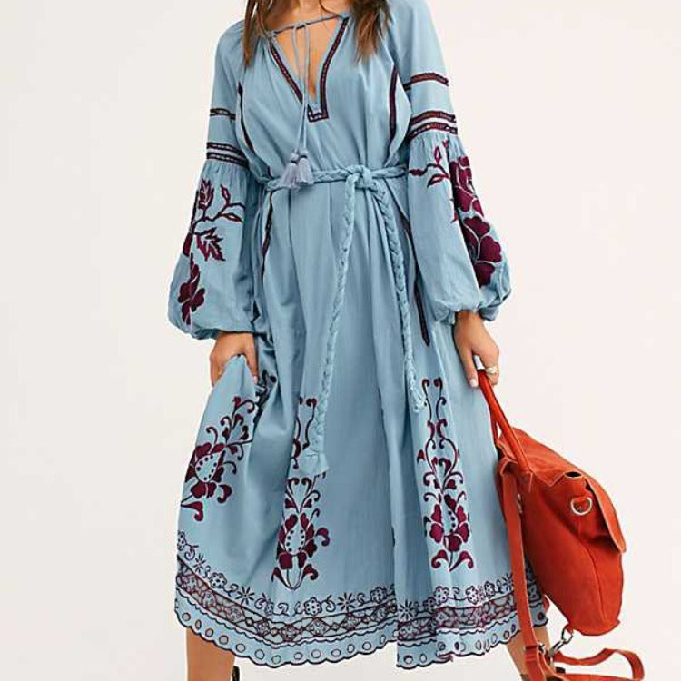 Bohemian Lantern Long Sleeve Dress