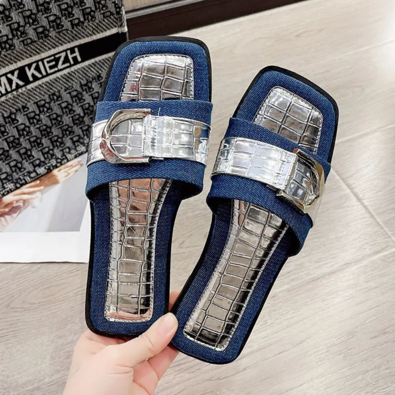 Buckle Trim Open Toe Flat Sandals - Elegant & Comfortable - runwayfashionista.com