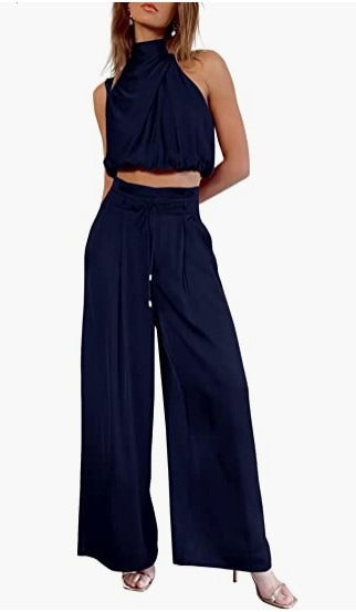 Casual sleeveless top, wide leg pants set - runwayfashionista.com