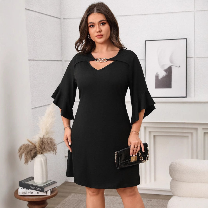 Flattering Black Dress: Flare Sleeves, V-Neck