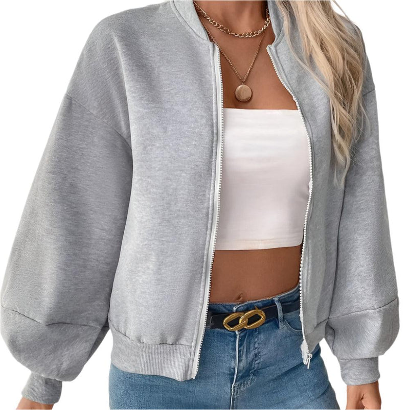 Zip Up Long Sleeve Sweatshirt -runwayfashionista.com