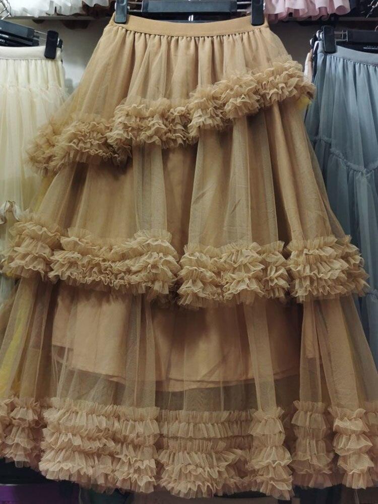 Multi-layer Fungus Edge Stitching Mesh Skirts - runwayfashionista.com