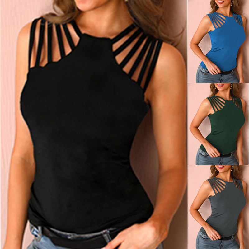 Shoulder Cutout Halterneck Vest - runwayfashionista.com