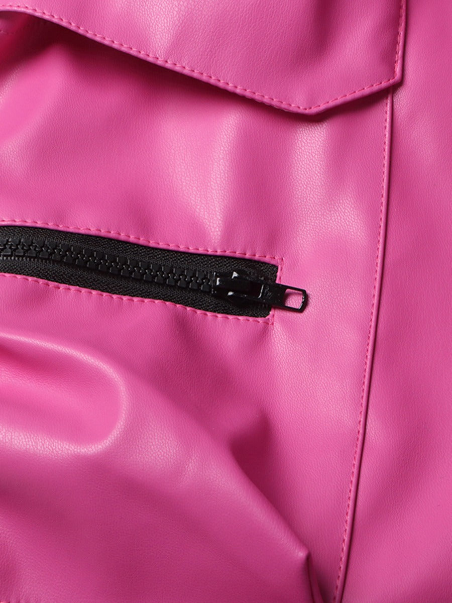 PU leather multi pocket long zippered - runwayfashionista.com