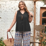 Plus Size V-Neck Tank Top with white lace detail on a hange