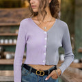Contrast Button Up Long Sleeve Cardigan - runwayfashionista.com