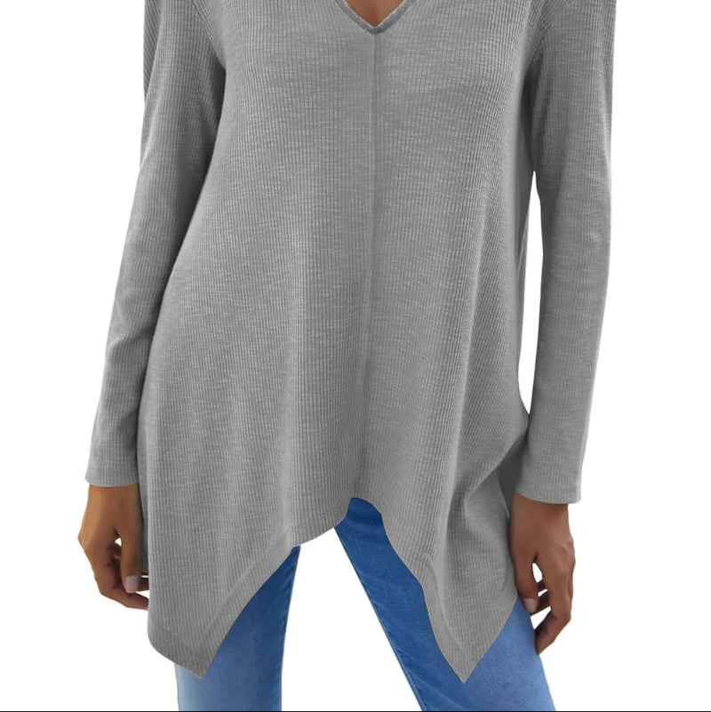 V-Neck Long Sleeve T-Shirt - runwayfashionista.com
