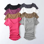 Half open solid color threaded short sleeved shirt