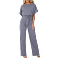 Button tied short sleeved jumpsuit - runwayfashionista.com