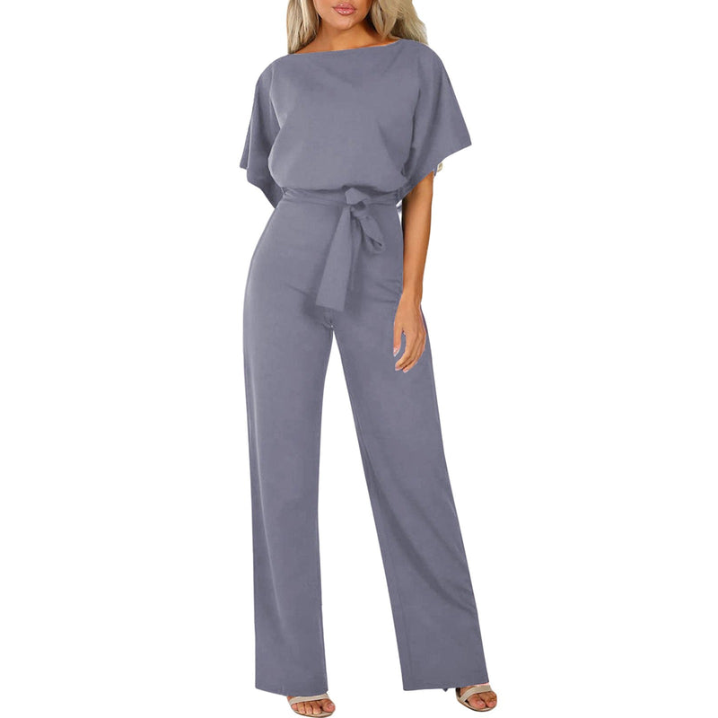 Button tied short sleeved jumpsuit - runwayfashionista.com