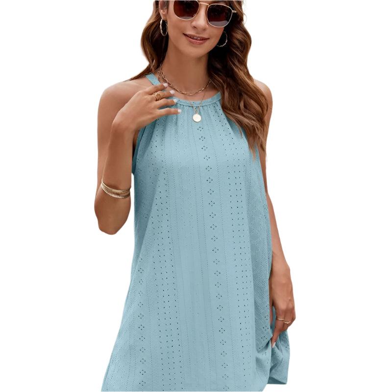 Eyelet sleeveless mini dress - runwayfashionista.com