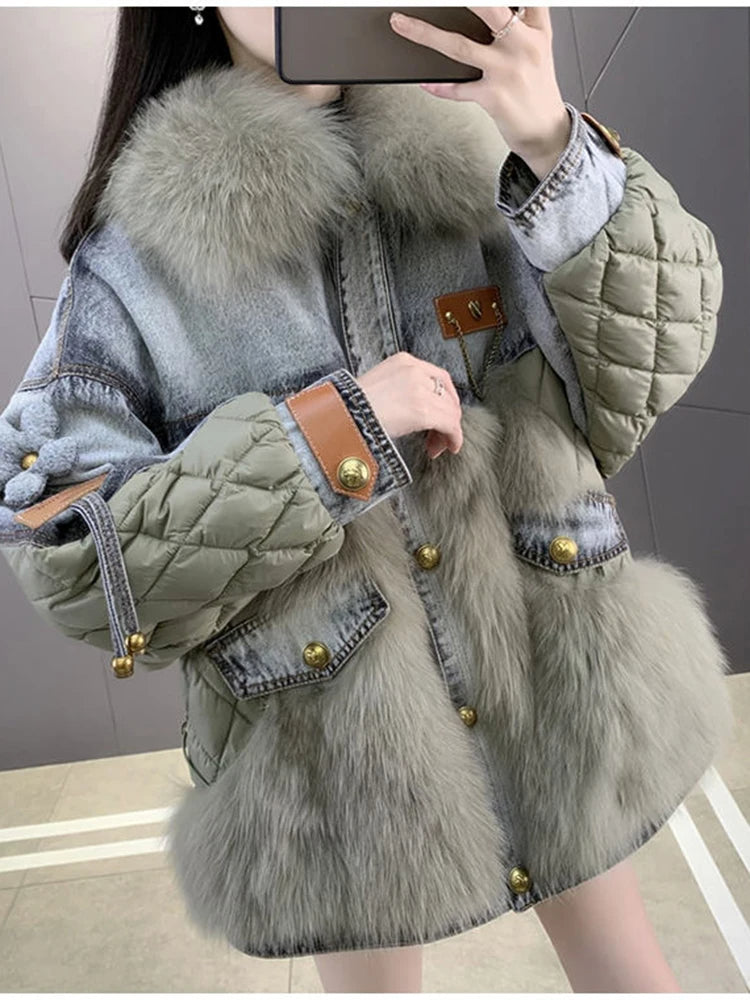 Denim parka faux mink jacket - runwayfashionista.com