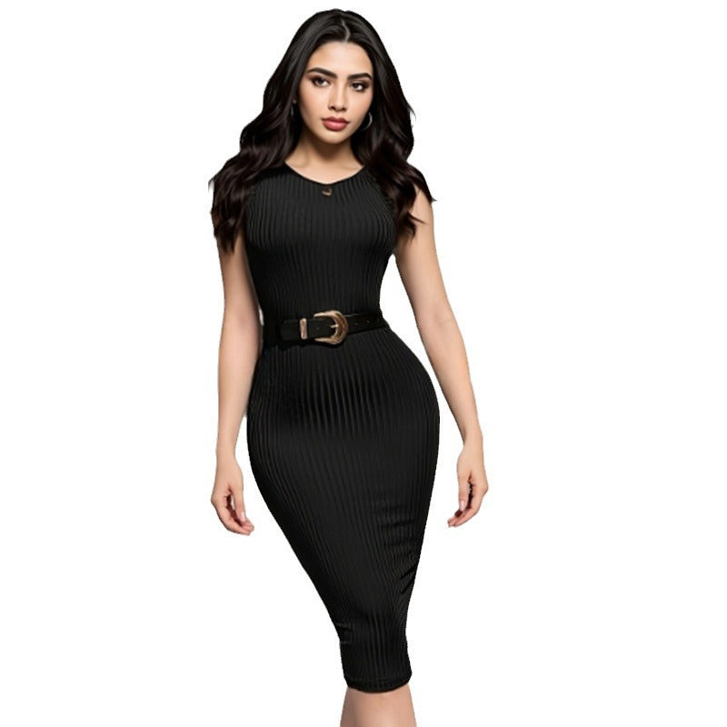 Round Neck Sleeveless Hip Hugging Midi Dress