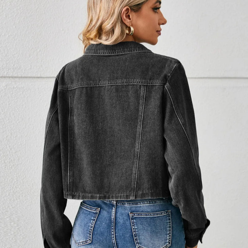 Button Up Long Sleeve Denim Jacket - runwayfashionista.com