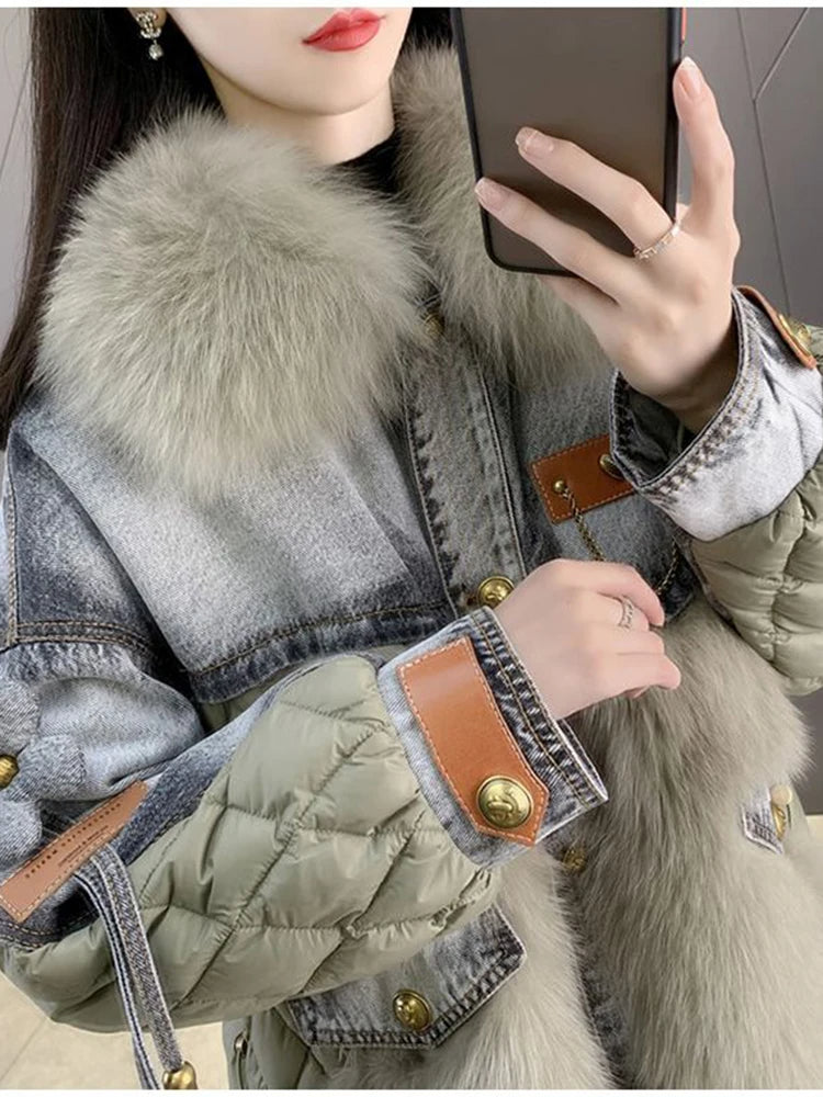 Denim parka faux mink jacket - runwayfashionista.com