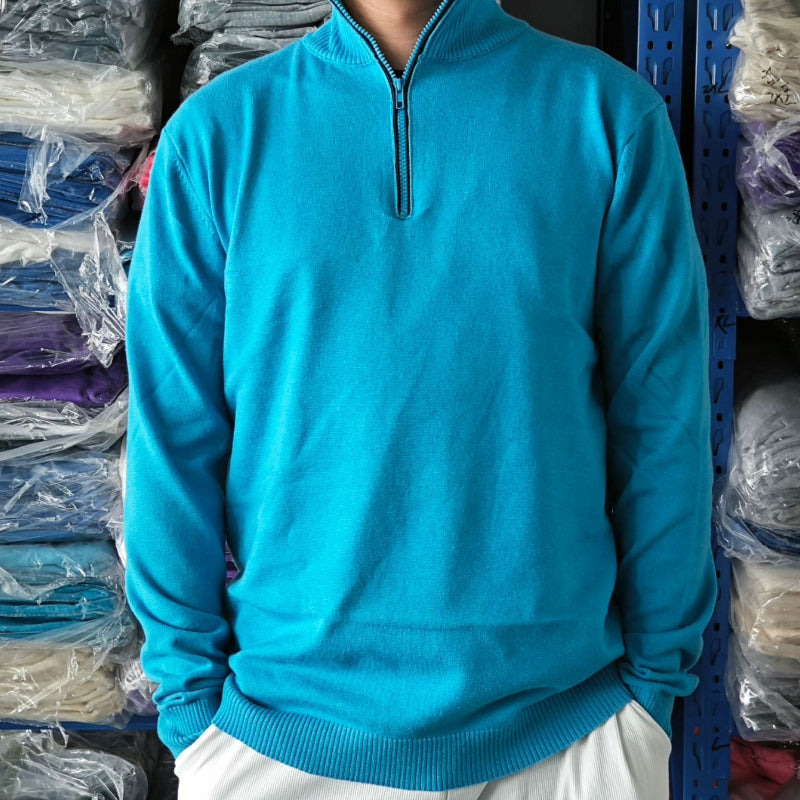 Men's Wool Blend Stand-up Collar Sweater - blue