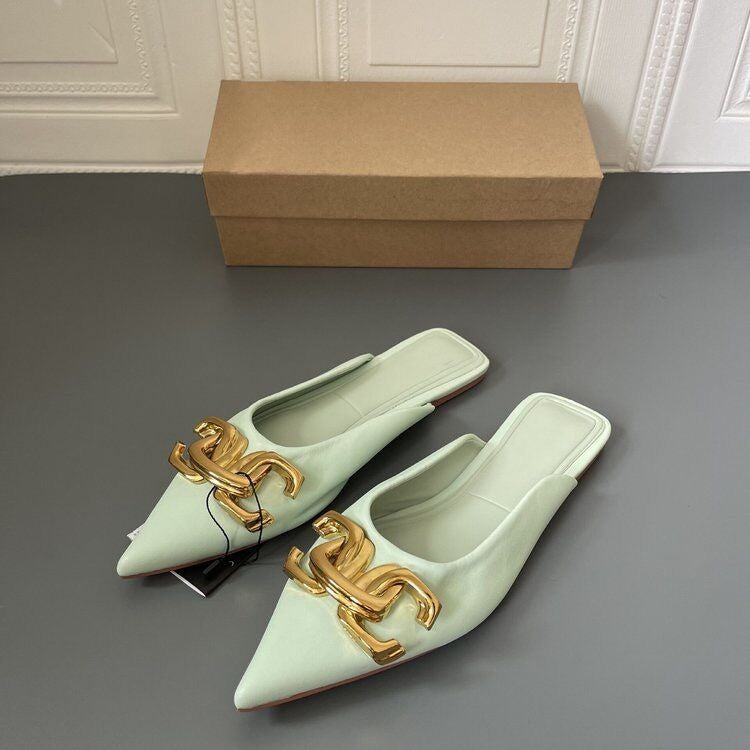 Button pointed flat bottomed wrapped half slippers - runwayfashionista.com