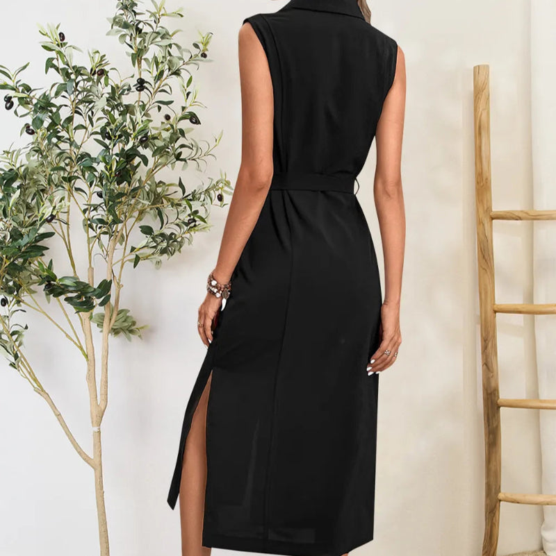 Button Up Sleeveless Midi Dress - runwayfashionista.com
