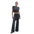 Round Neck Top Pleated Flared Pants Set