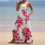 Bohemian Print Large Flower Pocket Maxi Dress - Pink