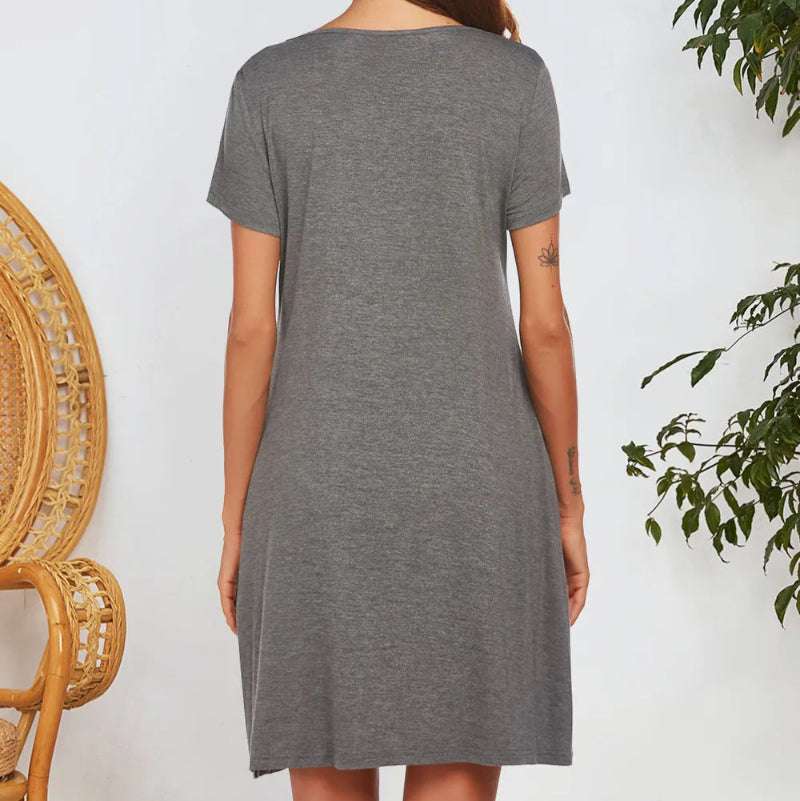 Short Sleeved Pocket Dress - runwayfashionista.com