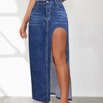 High Rise Slit Denim Skirt