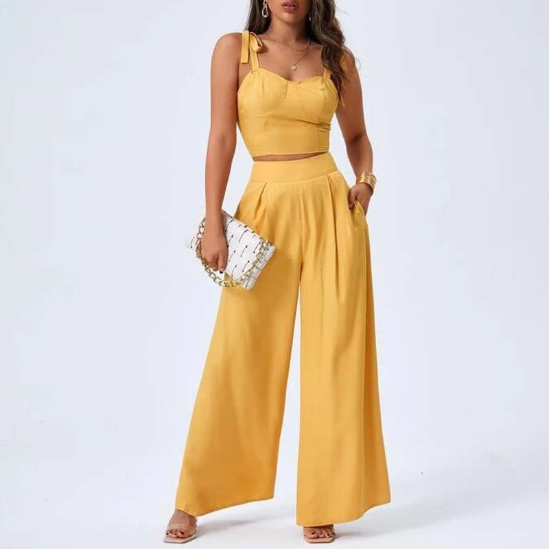 Wide Leg Casual Pants Two Piece Set - runwayfashionista.com