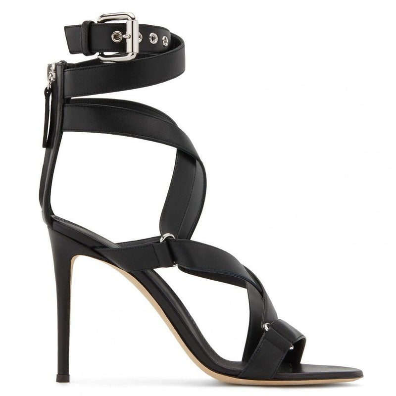 Fish Eye Cross Strap With Back Zipper Slim High Heel - runwayfashionista.com