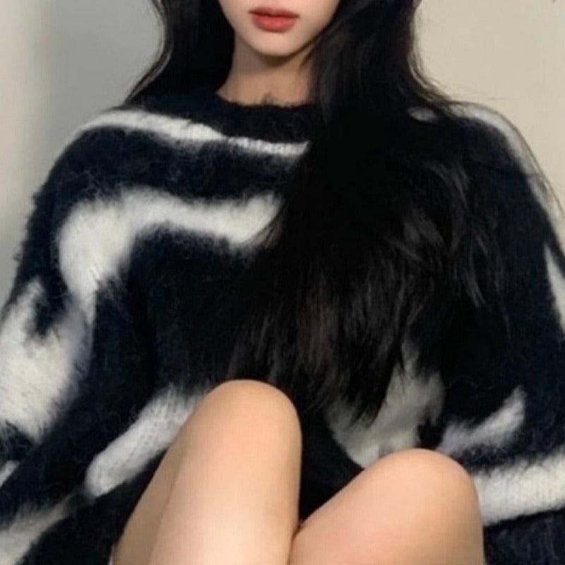 Mid-length imitation mink striped sweater - runwayfashionista.com