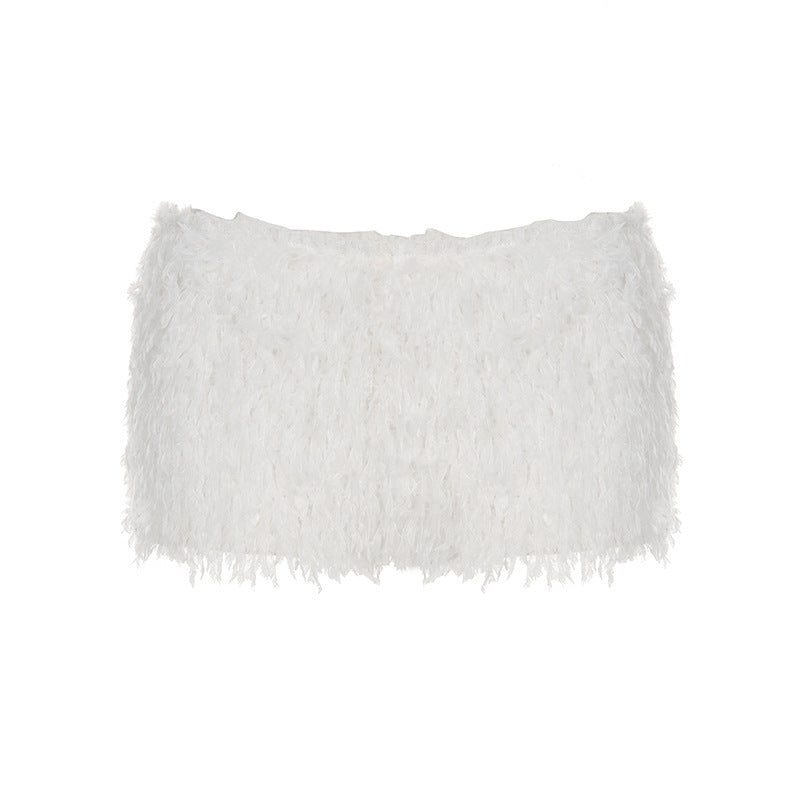 Comfy & Cute: White Low Waist Fuzzy Hot Pants for a Fresh, Sweet Style!