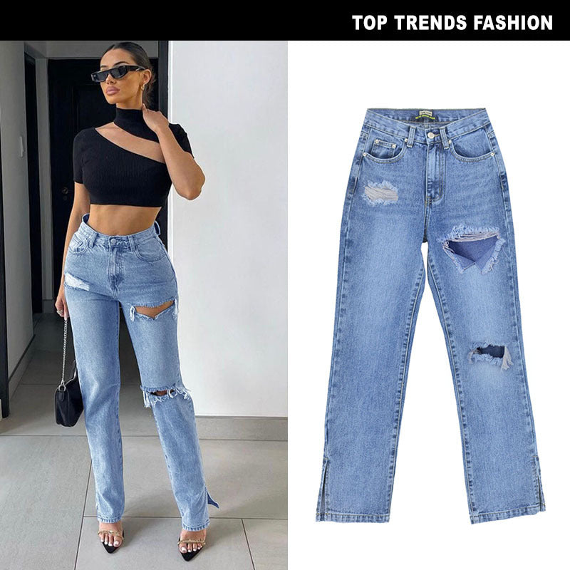 High-Waisted Slim Straight-Leg Denim - runwayfashionista.com