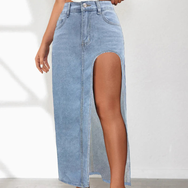 High Rise Slit Denim Skirt