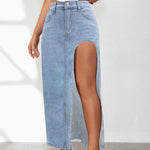 High Rise Slit Denim Skirt