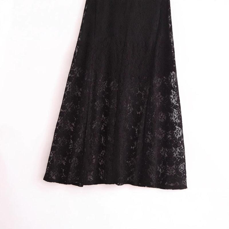 High Neck Retro Laced Flared Dress