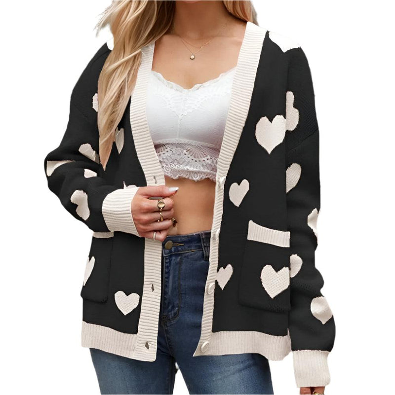 Heart button up long sleeve cardigan - runwayfashionista.com
