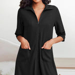 Waffle-Knit Zip Up Half Sleeve Dress - runwayfashionista.com