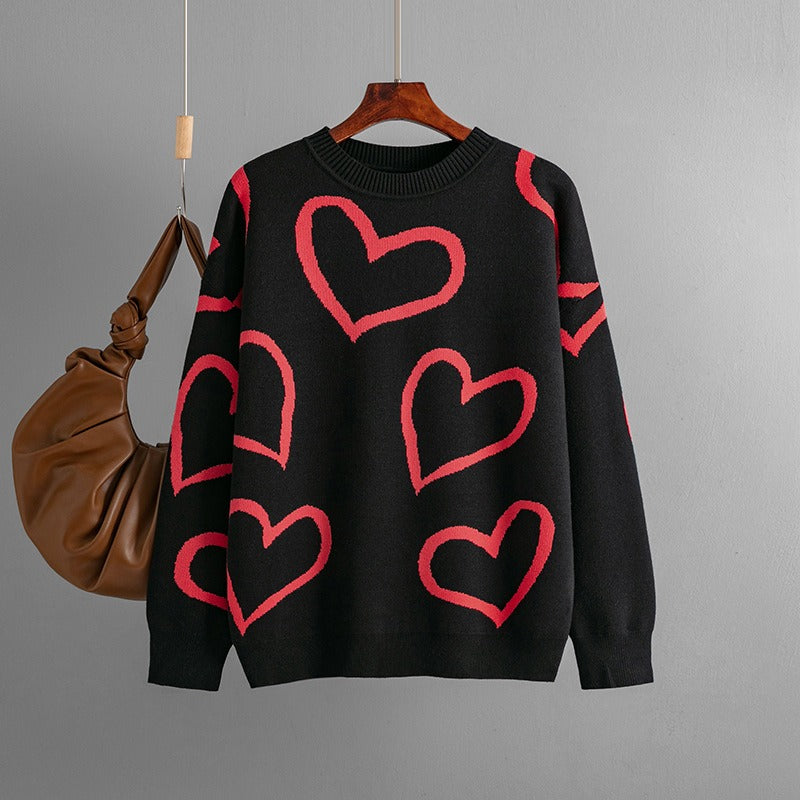 O Neck Heart-shaped Sweaters - runwayfashionista.com