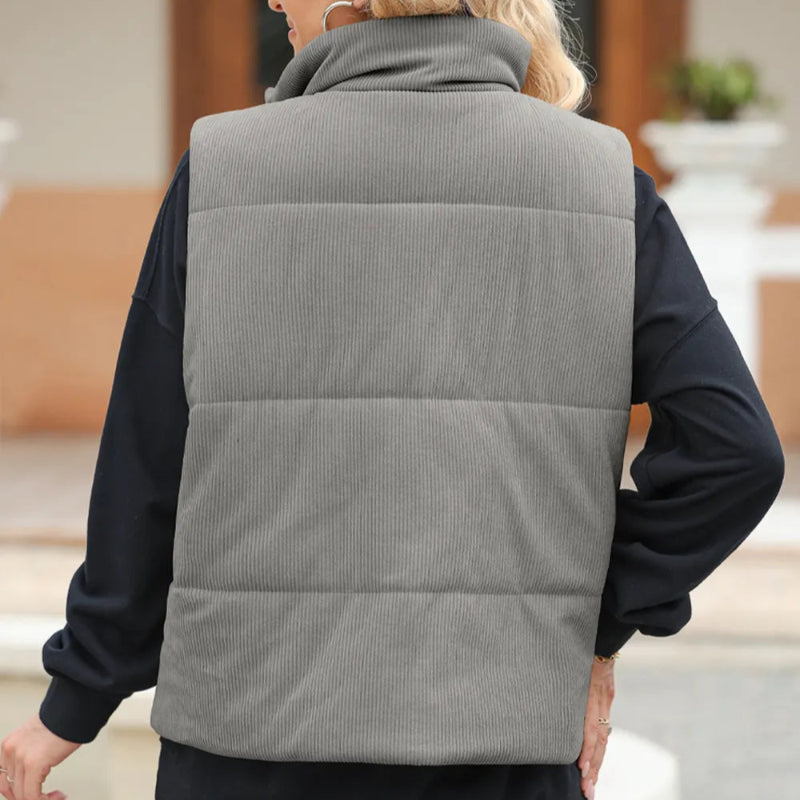 Pocketed Zip Up Turtleneck Vest Coat -runwayfashionista.com