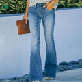 Button Micro Flare High Waist Stretch Jeans - runwayfashionista.com