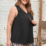 Plus Size V-Neck Tank Top with white lace detail on a hange