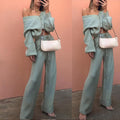 Casual Knitted Long Sleeve Sweater Long Pants Two Piece Set