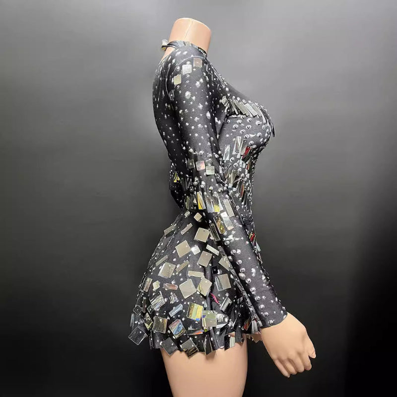 Sparkling Sequins Long Sleeved Mini Dress