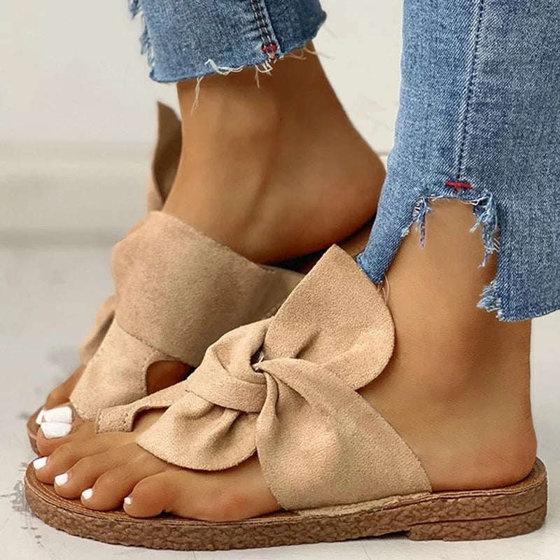 New Set-Toe Flip-Flops Suede Bow - runwayfashionista.com