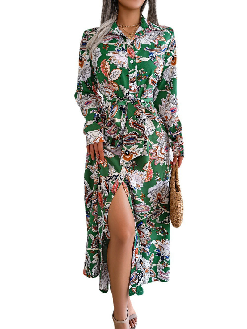 Retro floral lapel tie up shirt skirt - runwayfashionista.com