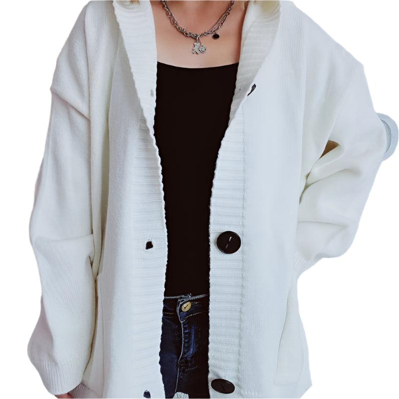 V-neck knitted cardigan - runwayfashionista.com
